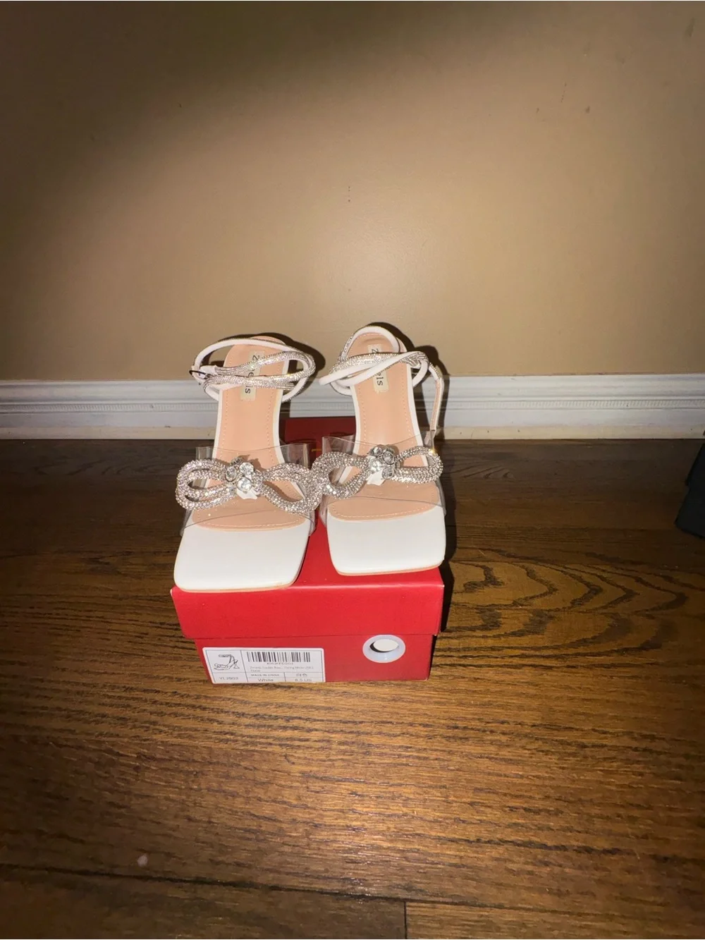 Crystal Bow Clear Ankle-Strap Heels - Silver